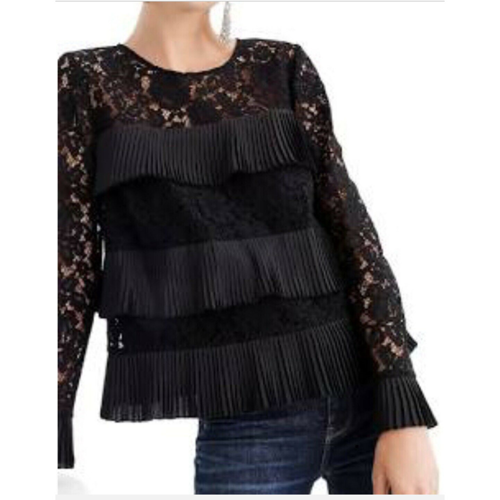nwt J. Crew Black Lace Pleated Tiered Ruffle Long Sleeve Blouse size 00